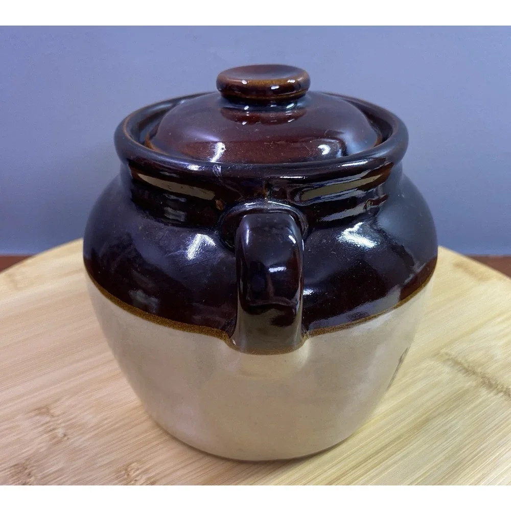 Orangeville Brown & Cream Crock with lid Made‎ in the USA 4.5